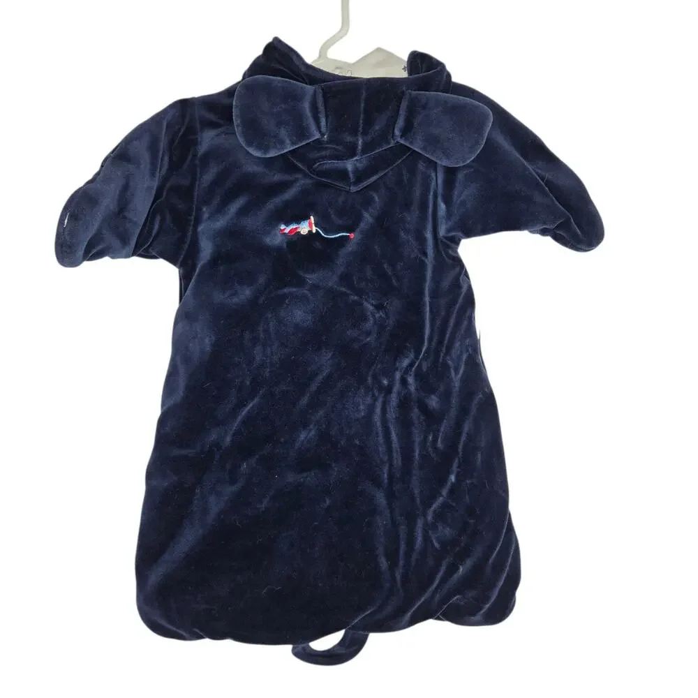 Vintage Le Top Baby Bunting Size 0-6 Months Newborn Puppy Dog Velvet Sack Navy